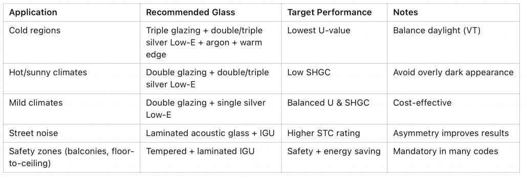 glass configurations for different climates & applications.